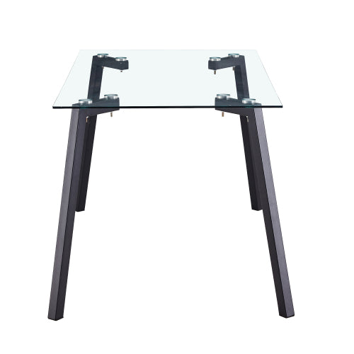 Modern Glass Dining Table with Black Coated Metal Legs