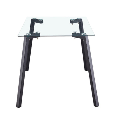 Modern Glass Dining Table with Black Coated Metal Legs
