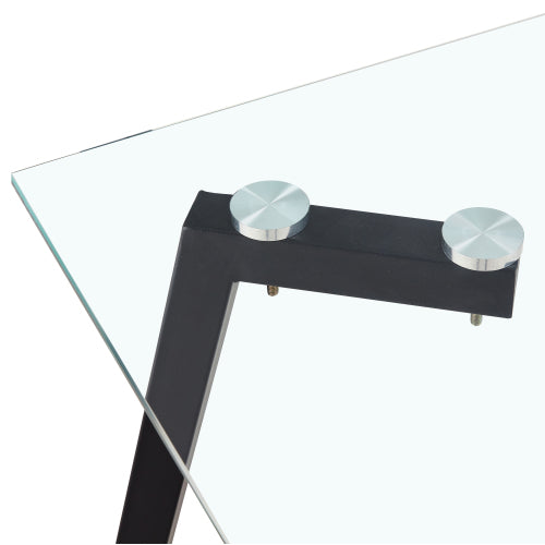 Modern Glass Dining Table with Black Coated Metal Legs