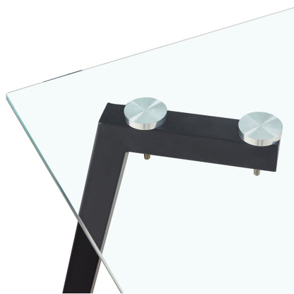 Modern Glass Dining Table with Black Coated Metal Legs