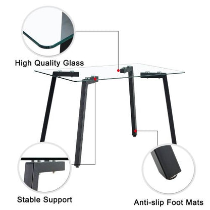 Modern Glass Dining Table with Black Coated Metal Legs