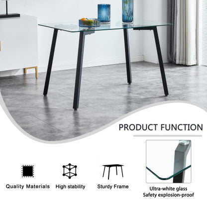Modern Glass Dining Table with Black Coated Metal Legs