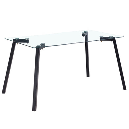 Modern Glass Dining Table with Black Coated Metal Legs