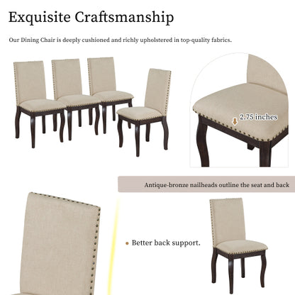 Set of 2 Upholstered Dining Chairs with Rubber Wood Frame, Nailhead Trim, 37.75inch  High Back, Espresso
