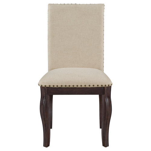 Set of 2 Upholstered Dining Chairs with Rubber Wood Frame, Nailhead Trim, 37.75inch  High Back, Espresso
