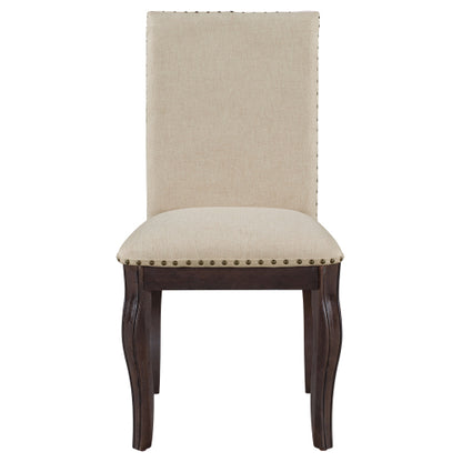 Set of 2 Upholstered Dining Chairs with Rubber Wood Frame, Nailhead Trim, 37.75inch  High Back, Espresso
