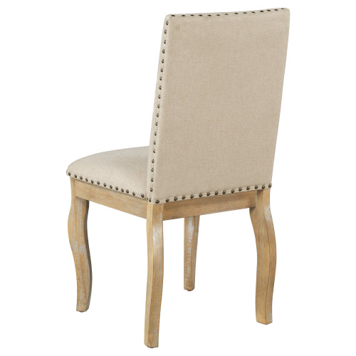 Set of 2 Upholstered Dining Chairs with Rubber Wood Frame, Fabric Seat, Nailhead Detail, Natural Finish