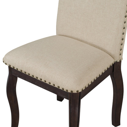 Set of 2 Upholstered Dining Chairs with Rubber Wood Frame, Nailhead Trim, 37.75inch  High Back, Espresso