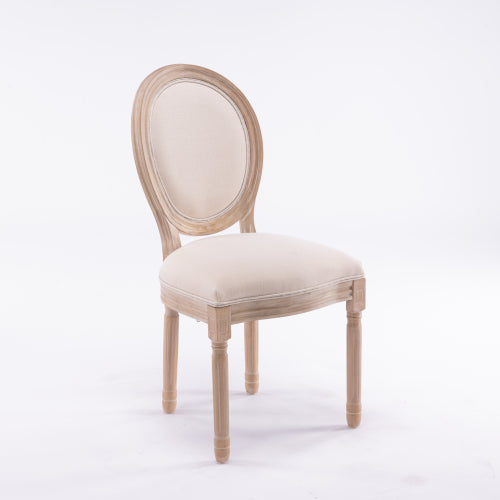2-Piece French Style Linen Oval Back Dining Chairs, Beige Solid Wood Frame Fluted Accent Side Chairs for Kitchen & Living Room