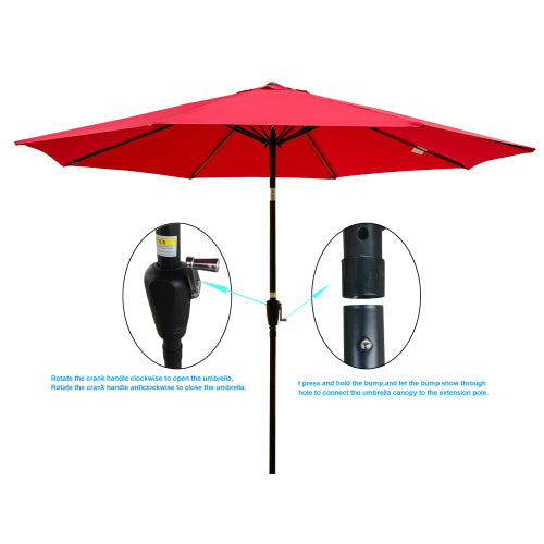 10ft Outdoor Patio Umbrella Red 8 Ribs Tilt and Crank Mechanism Pole Diameter 1.49inch Without Base