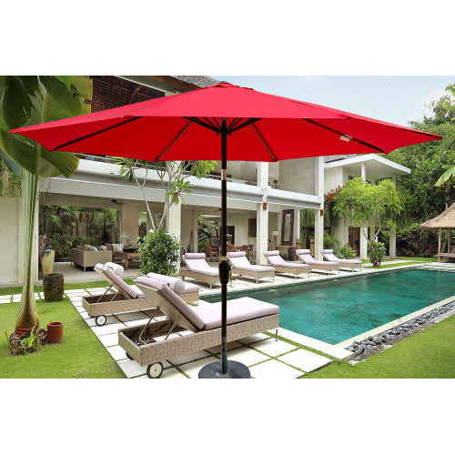 10ft Outdoor Patio Umbrella Red 8 Ribs Tilt and Crank Mechanism Pole Diameter 1.49inch Without Base
