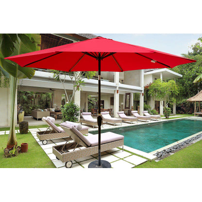10ft Outdoor Patio Umbrella Red 8 Ribs Tilt and Crank Mechanism Pole Diameter 1.49inch Without Base