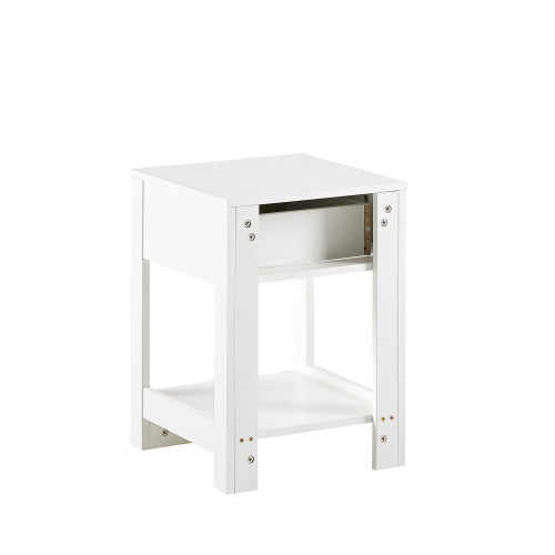 White Rattan Nightstand with Drawer, Modern Bedside Table with Storage Cabinet, Woven Side Table for Bedroom Living Room