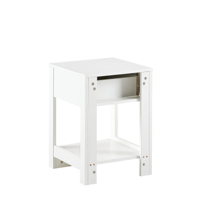 White Rattan Nightstand with Drawer, Modern Bedside Table with Storage Cabinet, Woven Side Table for Bedroom Living Room