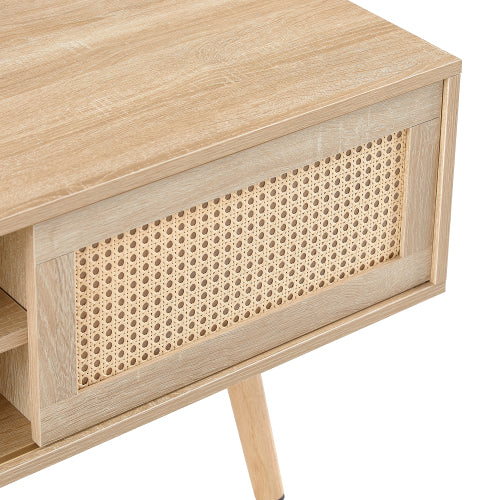 55.12 Inch Natural Rattan Sliding Door TV Cabinet With Adjustable Shelf