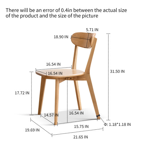 (Set of 2 pcs) Dining chair wooden FAS grade oak natural wood made in North America 100% dirt-free wood chair solid chair table chair wooden living room chair simple and natural 46.5 * 54 * 80cm
