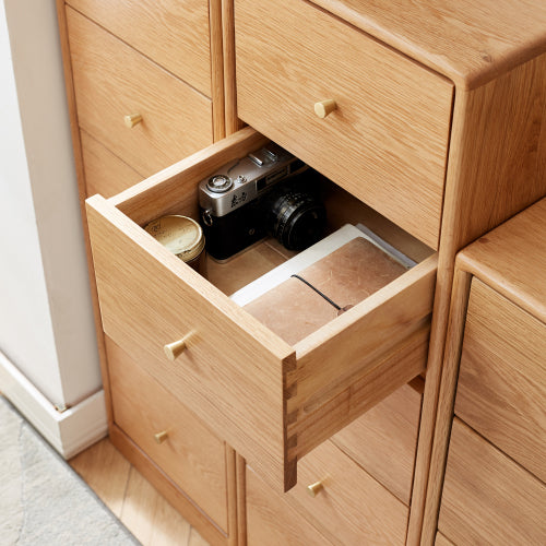 Solid North American Oak Four-Drawer Bedside Cabinet Multi-purpose Living Room Side Table
