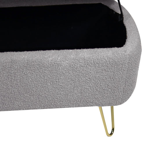 Grey Storage Ottoman Bench for End of Bed Gold Legs, Modern Grey Faux Fur Entryway Bench Upholstered Padded with Storage for Living Room Bedroom