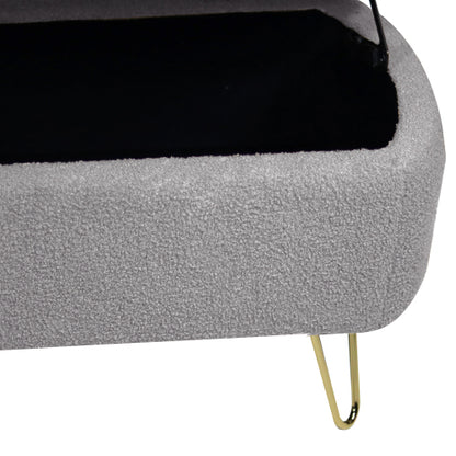 Grey Storage Ottoman Bench for End of Bed Gold Legs, Modern Grey Faux Fur Entryway Bench Upholstered Padded with Storage for Living Room Bedroom