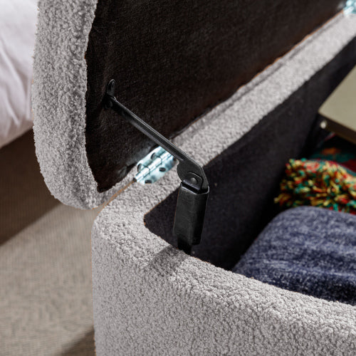 Grey Storage Ottoman Bench for End of Bed Gold Legs, Modern Grey Faux Fur Entryway Bench Upholstered Padded with Storage for Living Room Bedroom