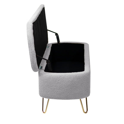 Grey Storage Ottoman Bench for End of Bed Gold Legs, Modern Grey Faux Fur Entryway Bench Upholstered Padded with Storage for Living Room Bedroom