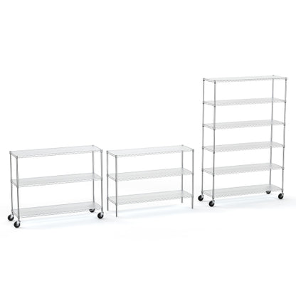 6 Tier Wire Shelving Unit, 6000 LBS NSF Height Adjustable Metal Garage Storage Shelves with Wheels, Heavy Duty Storage Wire Rack Metal Shelves - Chrome