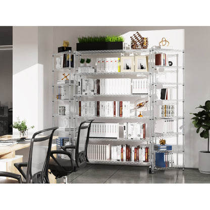 6 Tier Wire Shelving Unit, 6000 LBS NSF Height Adjustable Metal Garage Storage Shelves with Wheels, Heavy Duty Storage Wire Rack Metal Shelves - Chrome