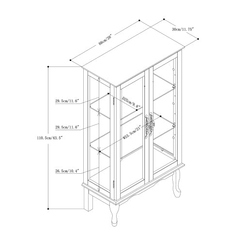 Cherry 3-Tier Lighted Glass Curio Cabinet Acrylic Mirror Back Adjustable Tempered Glass Shelf Home Collection Display Cabinet