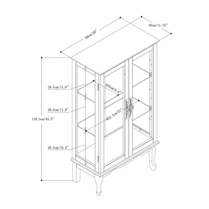 Cherry 3-Tier Lighted Glass Curio Cabinet Acrylic Mirror Back Adjustable Tempered Glass Shelf Home Collection Display Cabinet