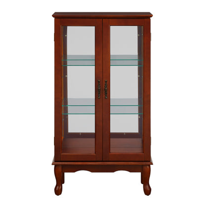 Cherry 3-Tier Lighted Glass Curio Cabinet Acrylic Mirror Back Adjustable Tempered Glass Shelf Home Collection Display Cabinet