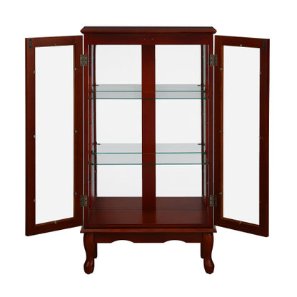 Cherry 3-Tier Lighted Glass Curio Cabinet Acrylic Mirror Back Adjustable Tempered Glass Shelf Home Collection Display Cabinet