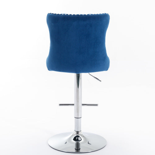 Swivel Velvet Barstools Adjusatble Seat Height from 25-33 Inch, Chrome base Bar Stools with Backs Comfortable Tufted for Home Pub and Kitchen Island,Set of 2,AS1712BL,Blue