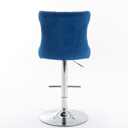 Swivel Velvet Barstools Adjusatble Seat Height from 25-33 Inch, Chrome base Bar Stools with Backs Comfortable Tufted for Home Pub and Kitchen Island,Set of 2,AS1712BL,Blue