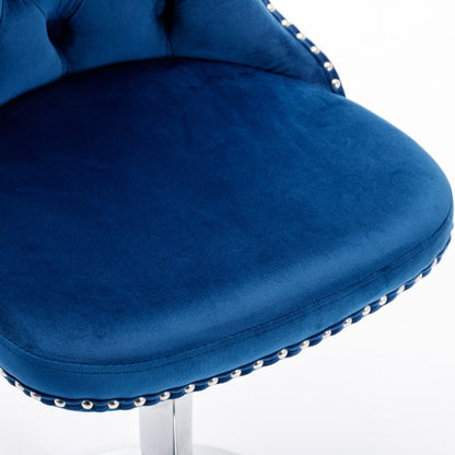 Swivel Velvet Barstools Adjusatble Seat Height from 25-33 Inch, Chrome base Bar Stools with Backs Comfortable Tufted for Home Pub and Kitchen Island,Set of 2,AS1712BL,Blue