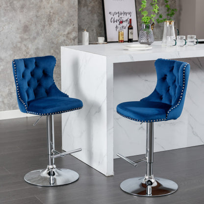 Swivel Velvet Barstools Adjusatble Seat Height from 25-33 Inch, Chrome base Bar Stools with Backs Comfortable Tufted for Home Pub and Kitchen Island,Set of 2,AS1712BL,Blue