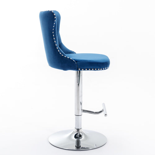 Swivel Velvet Barstools Adjusatble Seat Height from 25-33 Inch, Chrome base Bar Stools with Backs Comfortable Tufted for Home Pub and Kitchen Island,Set of 2,AS1712BL,Blue