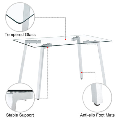 51 Inch Modern Tempered Glass Dining Table with Plated Metal Legs