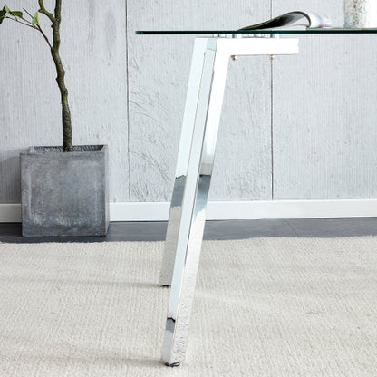 51 Inch Modern Tempered Glass Dining Table with Plated Metal Legs