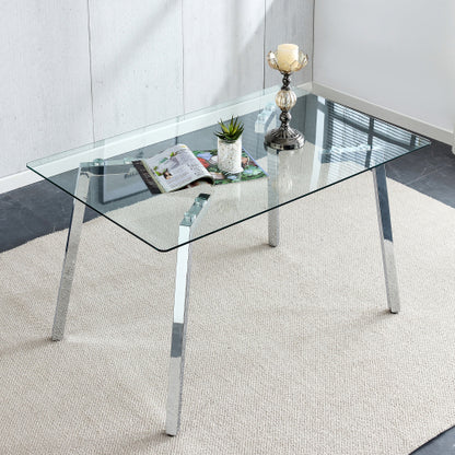 51 Inch Modern Tempered Glass Dining Table with Plated Metal Legs