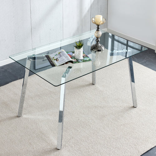 51 Inch Modern Tempered Glass Dining Table with Plated Metal Legs