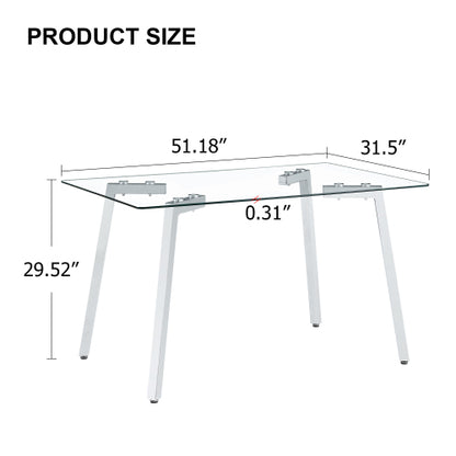51 Inch Modern Tempered Glass Dining Table with Plated Metal Legs
