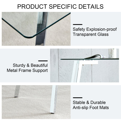 51 Inch Modern Tempered Glass Dining Table with Plated Metal Legs