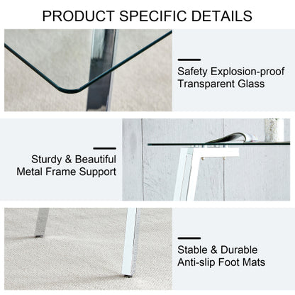 51 Inch Modern Tempered Glass Dining Table with Plated Metal Legs