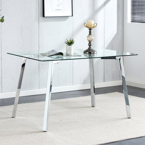 51 Inch Modern Tempered Glass Dining Table with Plated Metal Legs