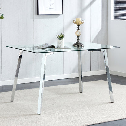 51 Inch Modern Tempered Glass Dining Table with Plated Metal Legs