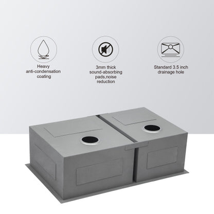 16 Gauge Stainless Steel 33 x 19 x 9 inch Undermount Double Bowl Kitchen Sink (60/40) with 9 Inch Deep Sink