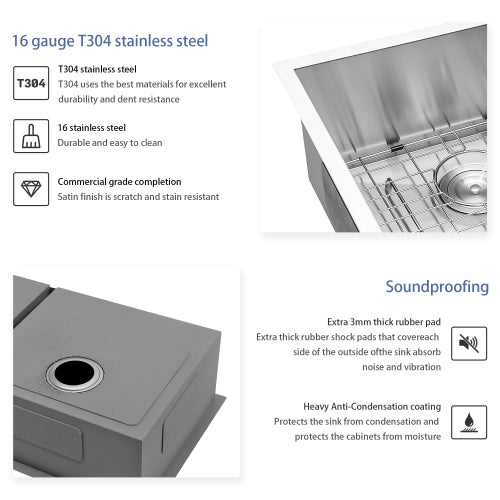 16 Gauge Stainless Steel 33 x 19 x 9 inch Undermount Double Bowl Kitchen Sink (60/40) with 9 Inch Deep Sink
