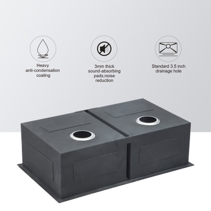 33x19x9 inch Undermount Double Bowl Kitchen Sink (50/50) in 16 Gauge Stainless Steel with 9 Inch Deep basin