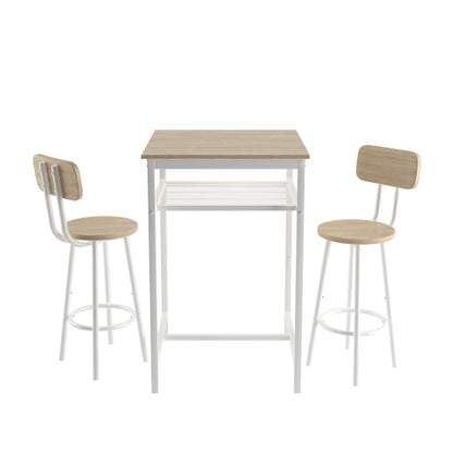 Bar table, equipped with 2 bar stools , with backrest and partition  beige