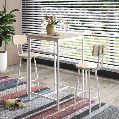 Bar table, equipped with 2 bar stools , with backrest and partition  beige